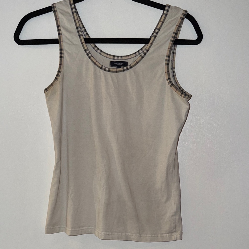 Burberry white Tank Top with Plaid Trim